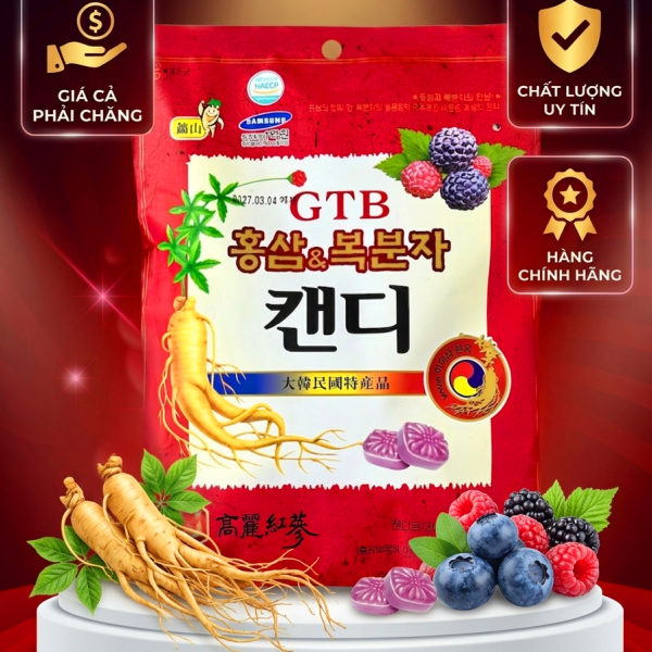 Kẹo Hồng Sâm & Phúc Bồn Tử Hàn Quốc 200g – Bổ dưỡng, thơm ngon
