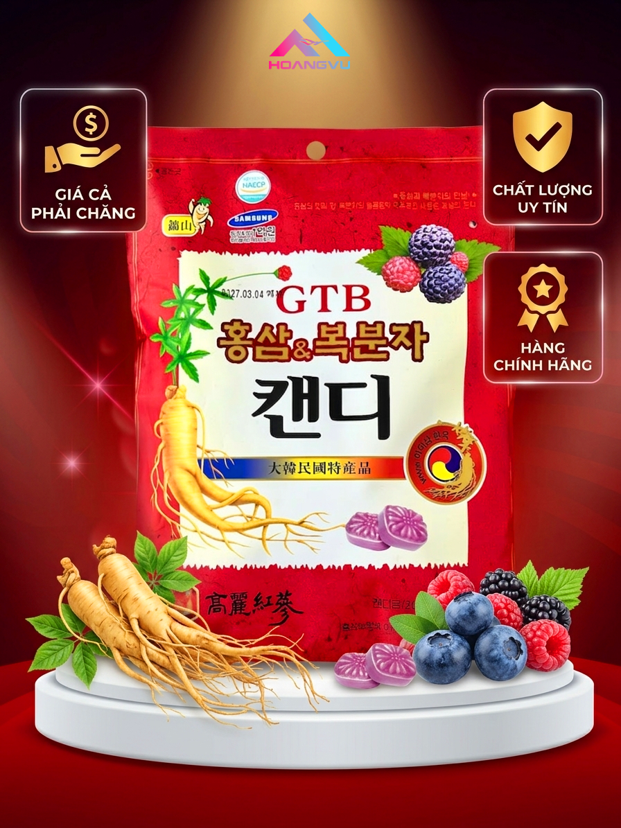 Kẹo Hồng Sâm & Phúc Bồn Tử Hàn Quốc 200g – Bổ dưỡng, thơm ngon