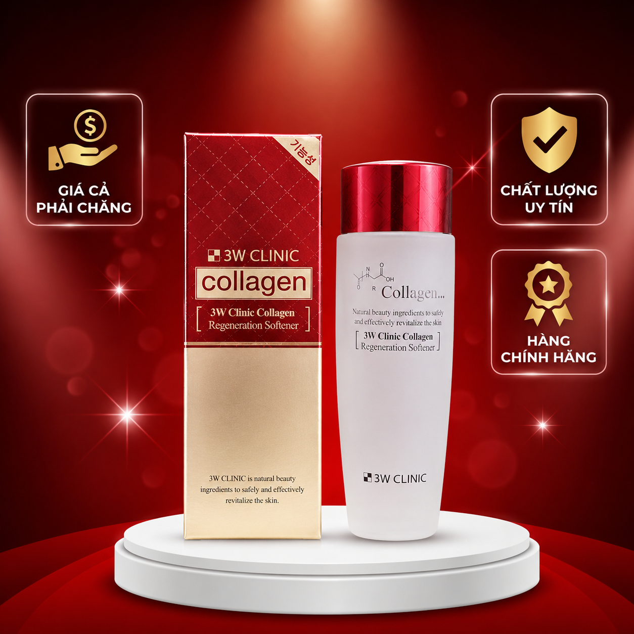 Nước hoa hồng 3W Clinic 150ml (màu đỏ)– Dưỡng trắng da, cấp ẩm và se khít lỗ chân lông hiệu quả