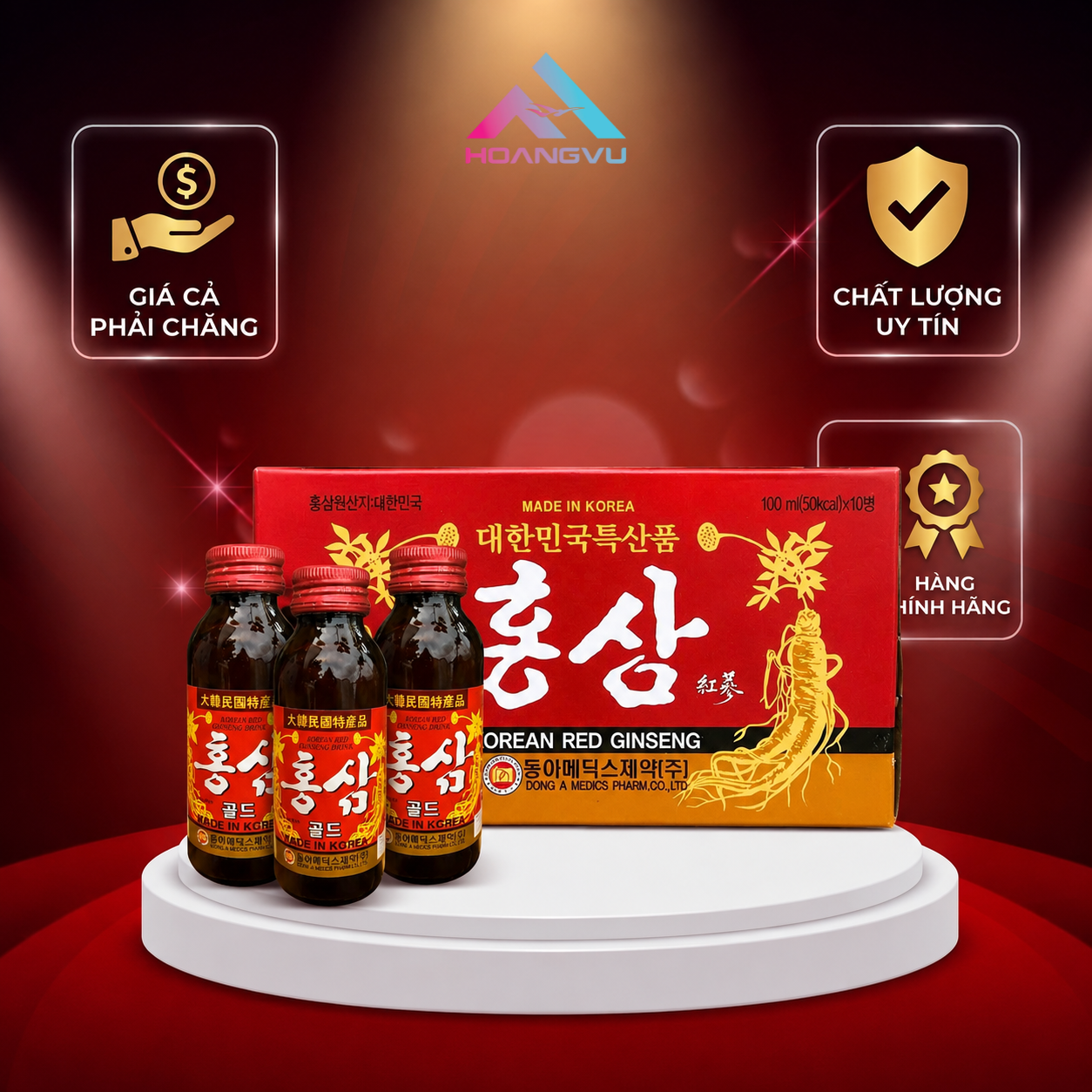 NƯỚC HỒNG SÂM HÀN QUỐC ĐÔNG A HỘP 10 CHAI X 100ML